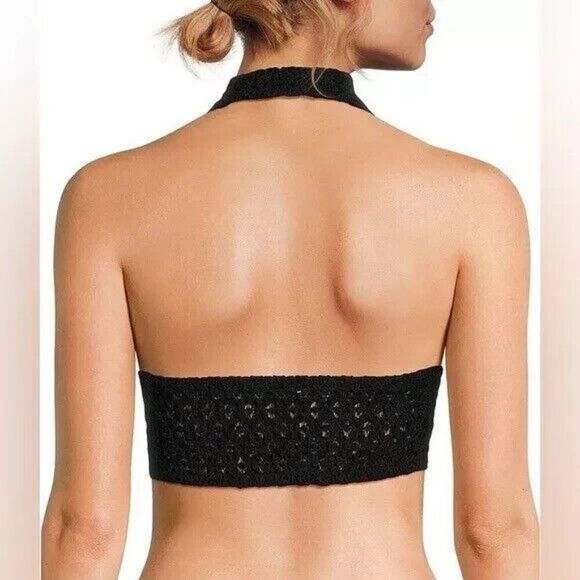 Free People Adella Lace Halter Bralette Womens XS Black - Picture 2 of 2